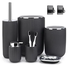 Bathroom Accessories Set Complete: 8pc Bathroom Accessory Set with Trash Can ...