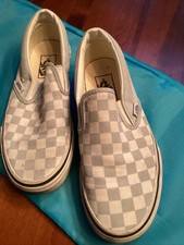 Vans Checker Slip On Shoes Baby Blue White 5.5 Mens 7 Womens