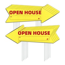 Open House Yellow Arrow Yard Signs with Stakes 10 Pack 16x5 in Double Sided