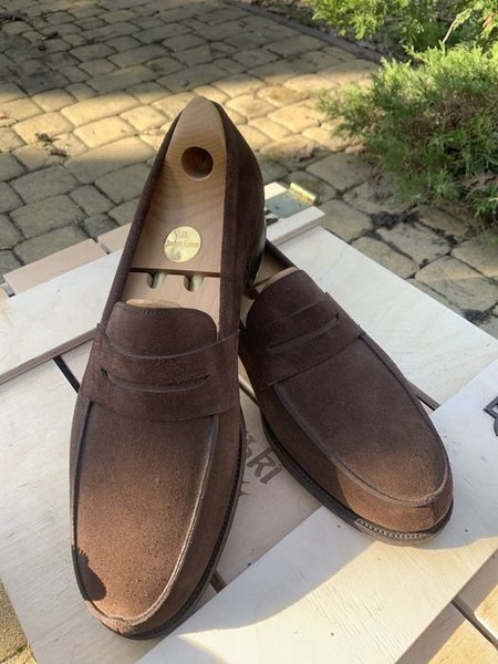 Men John Lobb Loafers Brown Suede 43