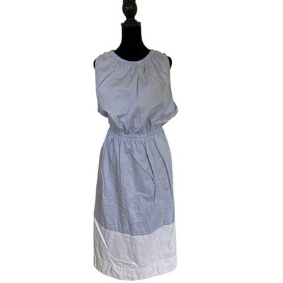Multi Blue White Colorblock Cotton Midi Dress XXL Elastic Waist Sleeveless