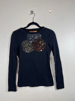 Tory Burch Black Sequin Starburst Long Sleeve Top Style 24072123 Size XS