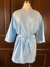 Victoria's Secret Women's Short Kimono Robe Blue Cotton Belted Lightweight Sz L
