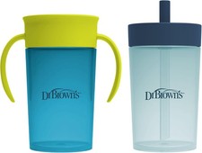Dr. Brown's Milestones Straw to 360  Cup Set, 2 Pack, Blue Green Set