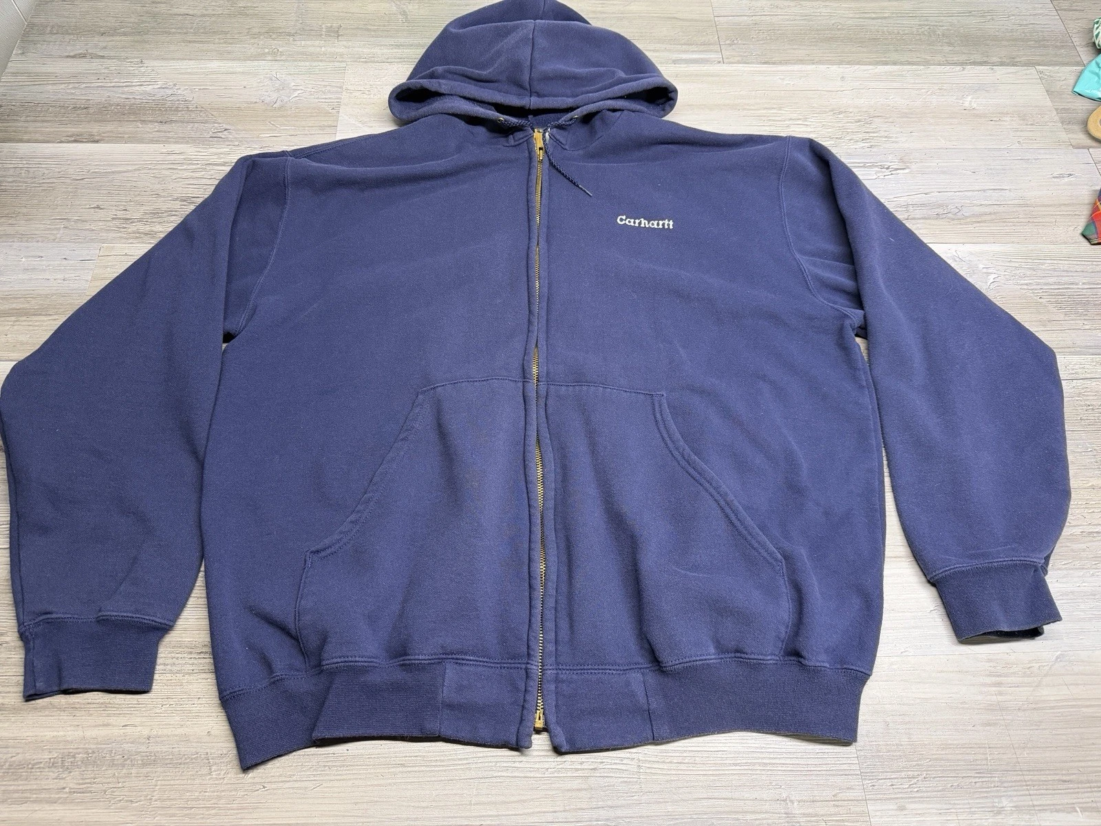 Vintage Carhartt Mens Sz XL Hoodie K122 Navy Blue Zip Up 90s Workwear Sweatshirt