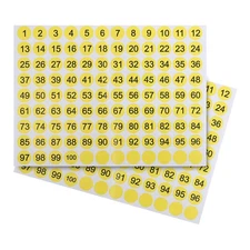 5 Pcs Round Number Sticker 0.8", Round Number Decal Labels 1 to 100, Yellow