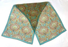 Vintage 1960s Sheer Aqua Blue Orange Paisley Silk Scarf Hand Rolled Hem Japan