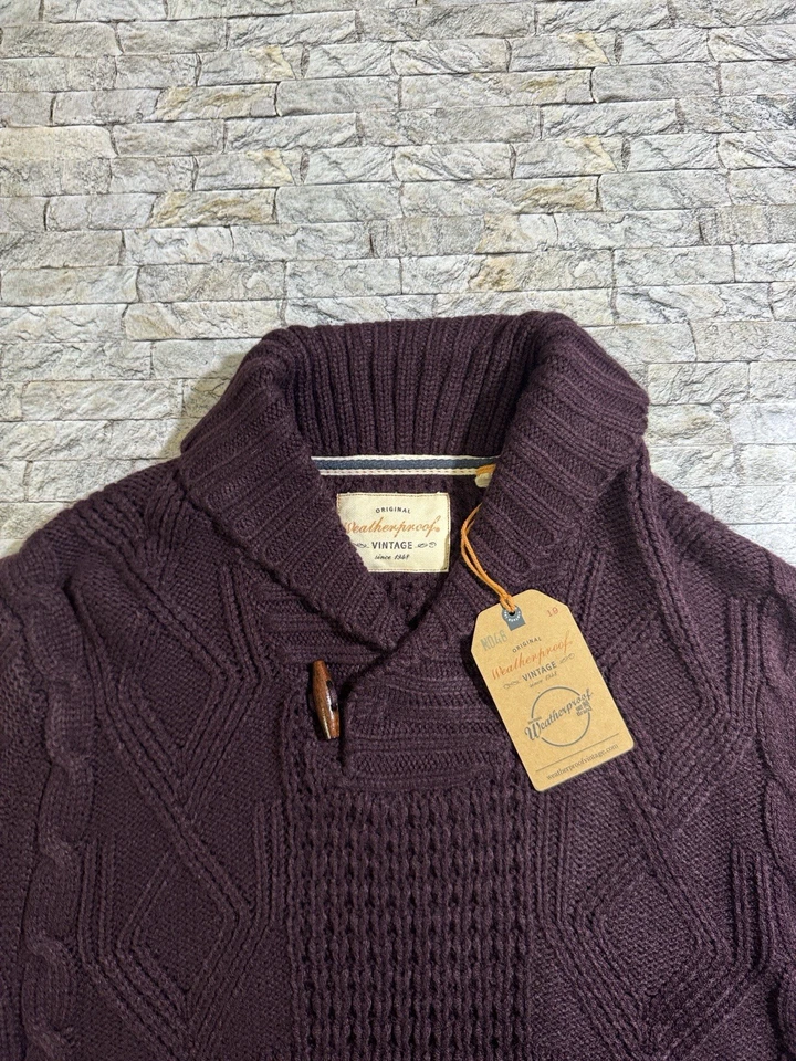 NUEVO Impermeable Para Hombres 2XL XXL Púrpura Acrílico Chal Cuello Cable Tejido Suéter Nuevo con Etiquetas Foto 2 de 4