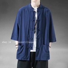 Chinese Tang Suit Men Retro Half Sleeve Shirt Kung Fu Tai Chi Jacket Hanfu Top