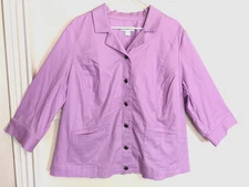 CJ Banks Womens Blouse 2X Plus Purple Button Up Shirt Pockets 3/4 Sleeve Office