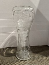 VINTAGE LARGE FLOWER VASE HAND-CUT LEAD CRYSTAL DECORATIVE ETCHED HEAVY GLASS