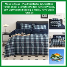 Luxury Plaid Comforter Set Soft, Lightweight, All-Season Bedding in Navy Green