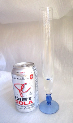 Vtg   Delicate Optic Swirl GLASS Applied Royal Blue Ball Stem & Base BUD VASE !