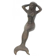 Cast Iron Nautical Repro Shelf Sitter Sitting Mermaid Figurine Rust 721