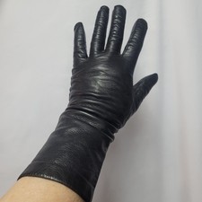 Vintage John Wanamaker BLACK Leather Gloves Silk Lined France Size 7