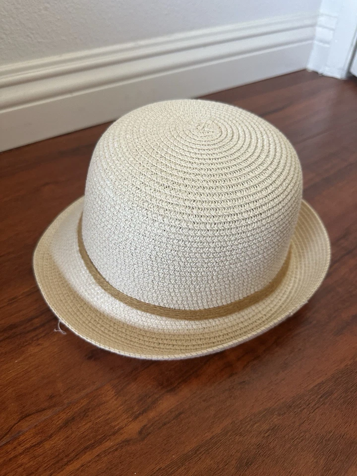 Sombrero Fedora Niña Beige Claro con Cinta Flor, 100% Papel Foto 2 de 4