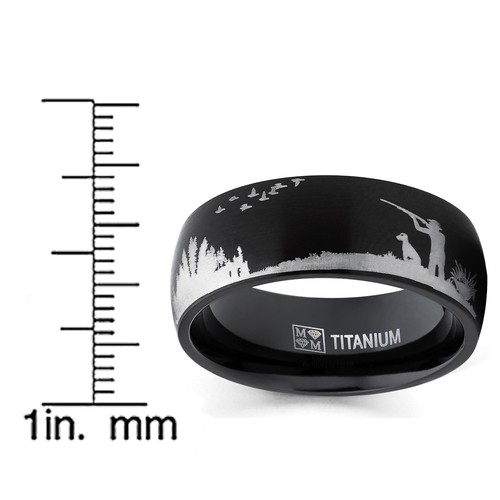 Men Black Titanium Ring Wedding Band with Laser Etched Bird Duck Hunting - Bild 3 von 5