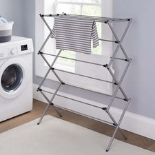 Oversized Collapsible Sturdy Steel Laundry Drying Rack Delicate Clothes Silver