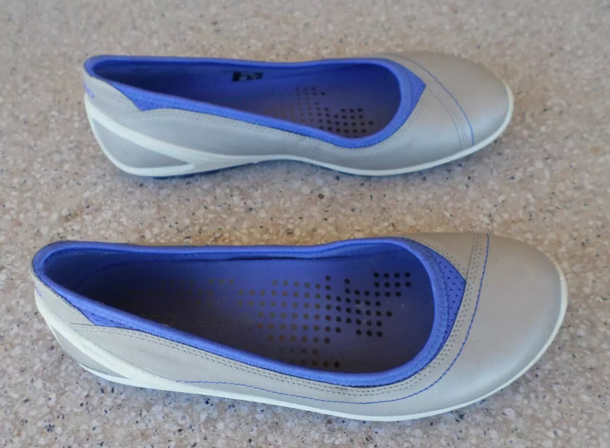 ECCO Biom Lite Gray and Blue Leather Ballerina Flats. Women s 8