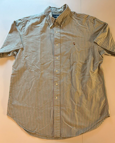 Ralph Lauren Men's Button Down Shirt Size L Classic Fit Green/White 