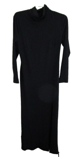 H&M Womens Black Long Sleeve Turtle Neck Extra Long Maxi Dress Open Back NWT Lrg