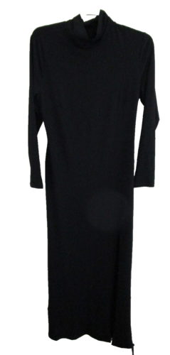 H&M Womens Black Long Sleeve Turtle Neck Extra Long Maxi Dress Open Back NWT Lrg - 第 1/9 張圖片