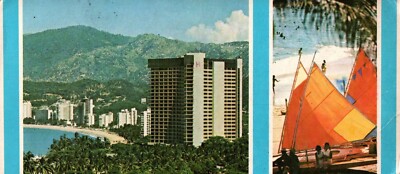 Vintage 1970s Plaza Internacional Hyatt Regency Acapulco Mexico Large Postcard