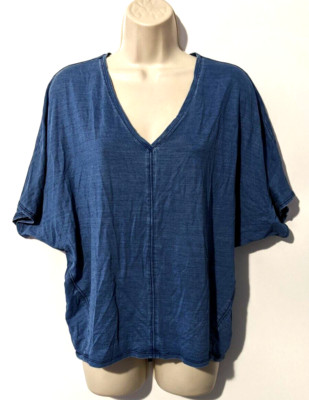 White House Black Market Women's Dolman Sleeve Loose Shirt Sz Sm Blue Poly Blend
