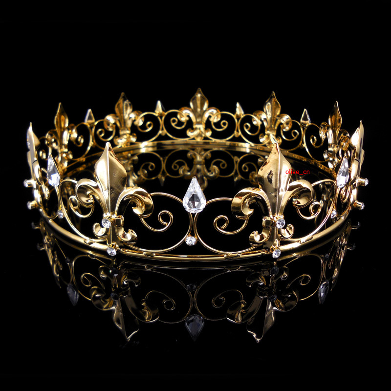 Men's Imperial Medieval Fleur De Lis Gold King Metal Crown 4