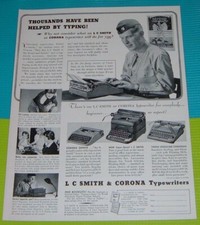 1940 PRINT AD L C SMITH & CORONA TYPEWRITERS SID LUCKMAN U.S.ARMY SOLDIER TYPING thumbnail