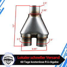 Edelstahl Auspuffrohr Y Rohr Adapter Universell 2.5" Single/ 2.5" Dual 10"(L)