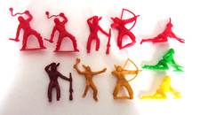Lot 10 Vintage Plastic Multicolor Cowboys and Indians Figures 2.5 to 3" Tall