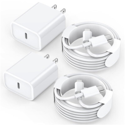 2Pack 20W USB Type C For iPhone 14/13/12/Pro Fast Charger PD Power Adapter Cable