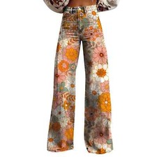 Vintage Floral Print Wide-leg pants for women High waist straight pants summer