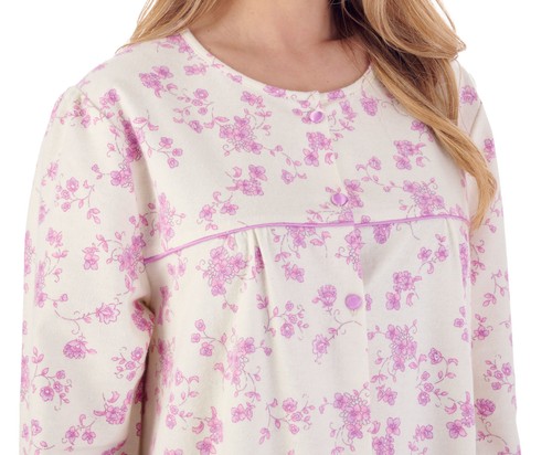 Nightdress Ladies Slenderella Long Sleeved Floral Flannel Cotton Flower Nightie - Picture 6 of 43