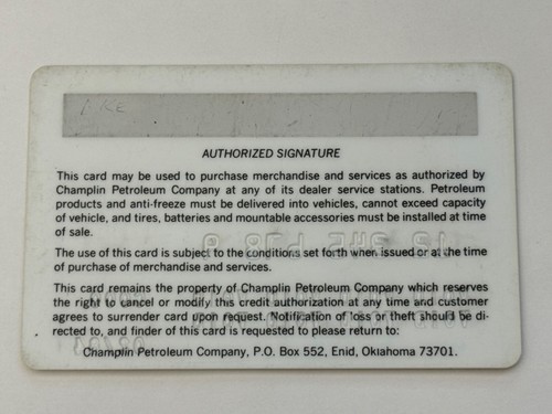 Champlin Petroleum Co. Super Rare SAMPLE Credit Card▪️See Pics▪️Collectible Only - Picture 2 of 2