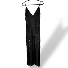NWT Pretty Little Things Black Fringe Sheer Midaxi Dress Size 12 Vegas Burlesque