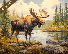 Isle Royale moose in the wilderness oil painting 8x10 Print