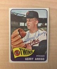 GERRY ARRIGO MINNESOTA TWINS SIGNED VINTAGE DECEASED 1965 TOPPS CARD #39 W/COA