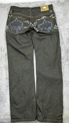 Prohibit Jeans Mens 38 Black Denim Embroidered Hip Hop Baggy