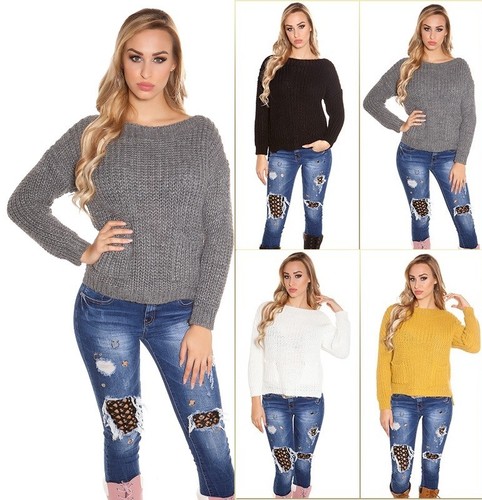 Pull Crop Tricoté Koucla Pour Femmes - 100% Viscose, Col Rond, Manches Longues - Neuf Avec étiquettes