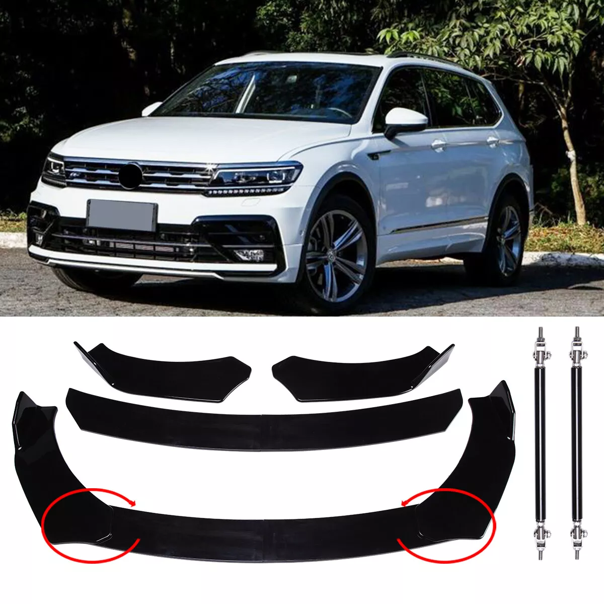 For VW Tiguan MK2 TSI TDI R R-line 2020-2023 Front Bumper Lip Splitter  Spolier Diverter Diffuser Removable Retrofit Body Kit