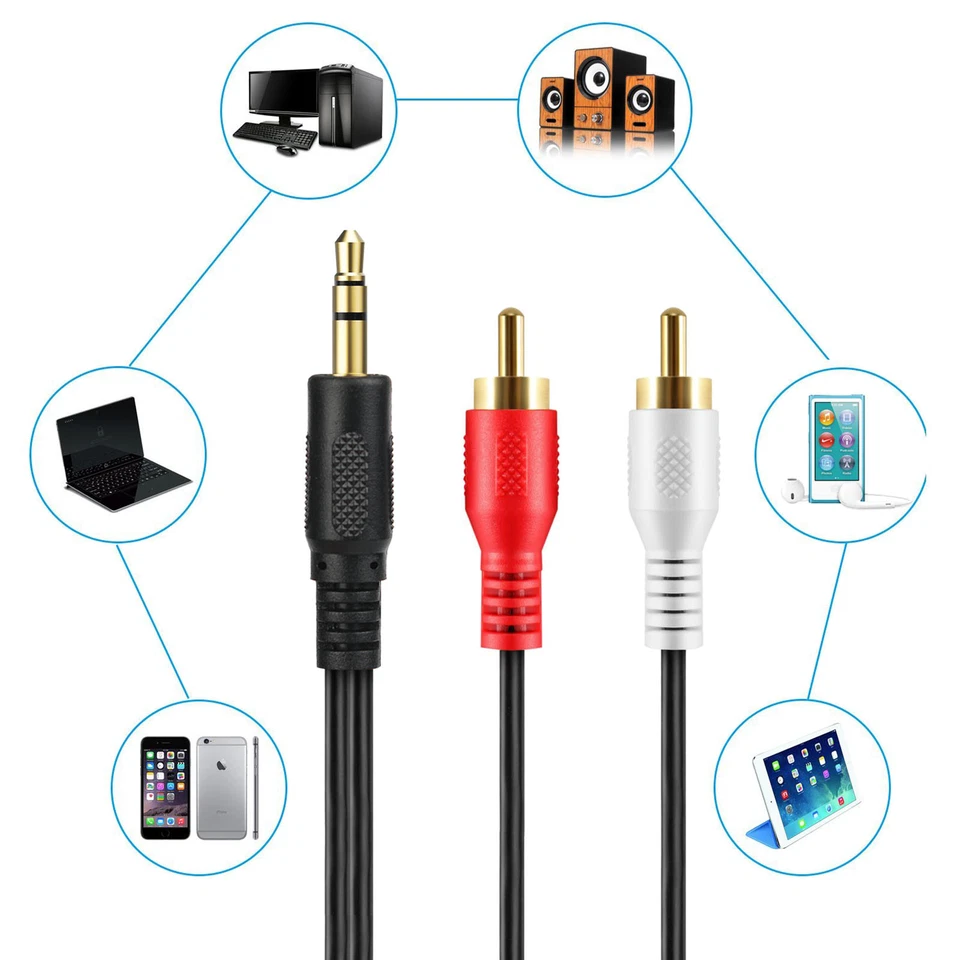 15ft 1/8" 3.5mm to 2 Dual RCA Male Y Splitter Audio Stereo Aux Cable Adapter Lot - Image 4 of 4