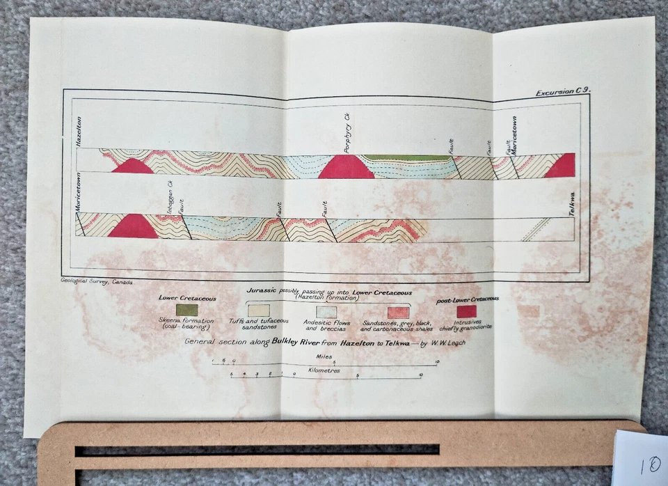 1913 Antique Geological Map of Bulkey River from Hazelton to Telkwa - Canada - Image 1 of 1