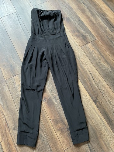 REISS Vintage jumpsuit bandeau black silk jumpsuit playsuit size 4 - Picture 13 of 24