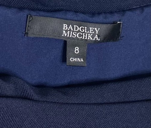 Robe de cocktail BADGLEY MISCHKA bleu marine col entonnoir cravate stretch crêpe 8 = M 💙 - Photo 8/9