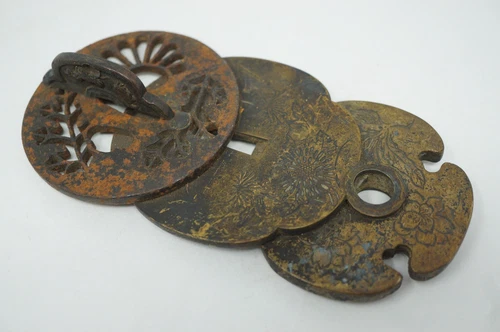 Japanese Tsuba Sword Guard Design Element made of 4 Antique Originals 0106F2 - Picture 1 of 15