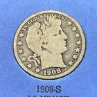 1908-S US Barber 90% Silver Half Dollar