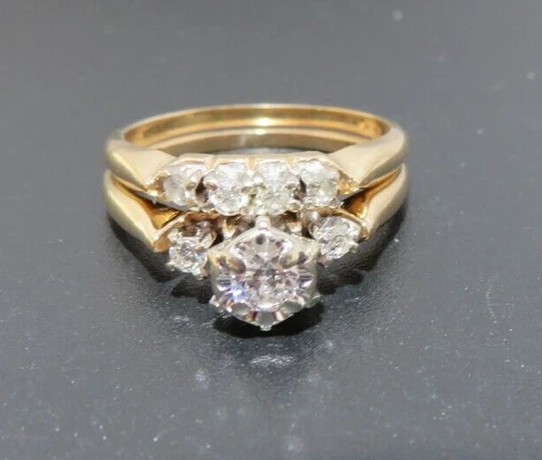 14K 2TONE  ROUND DIAMOND BRIDAL SET 0.25 tcw SZ 6.5  4.63 grams (G132511-2)