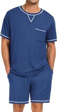 Men's Modal Pajamas Set 2-Piece Short Sleeve Soft Comfy Sleepwear with Pockets